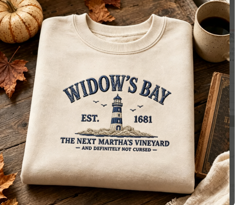 Widow’s Bay Lighthouse Graphic Sweatshirt – Cozy New England Coastal Pullover