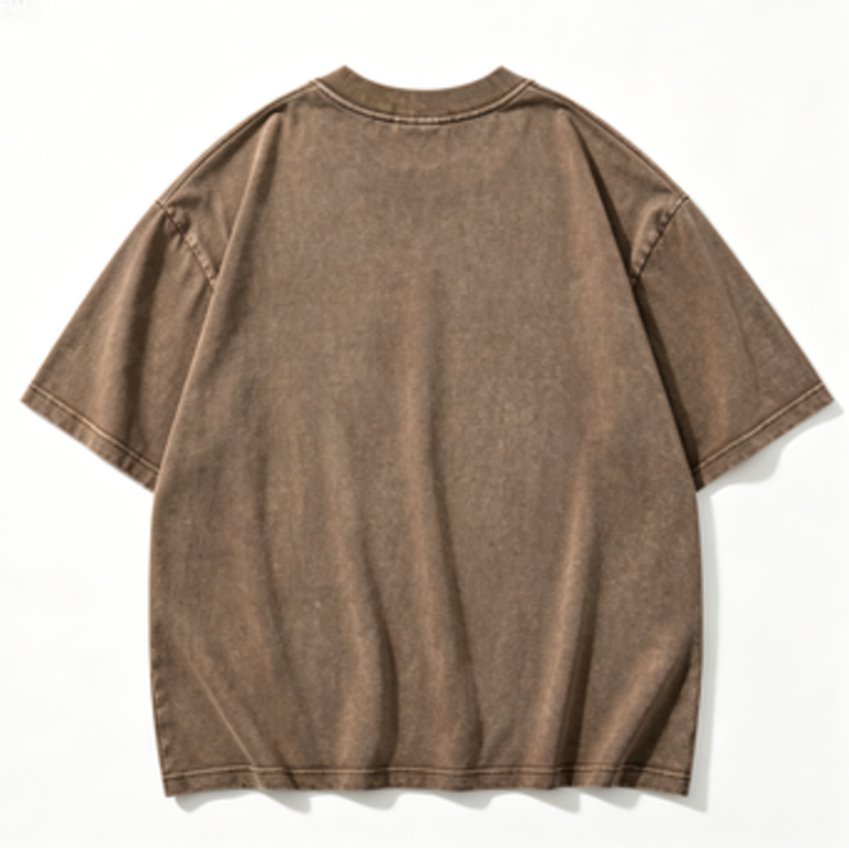 Cute Ghost Bubble Tea Embroidered Washed Brown Oversized T-Shirt