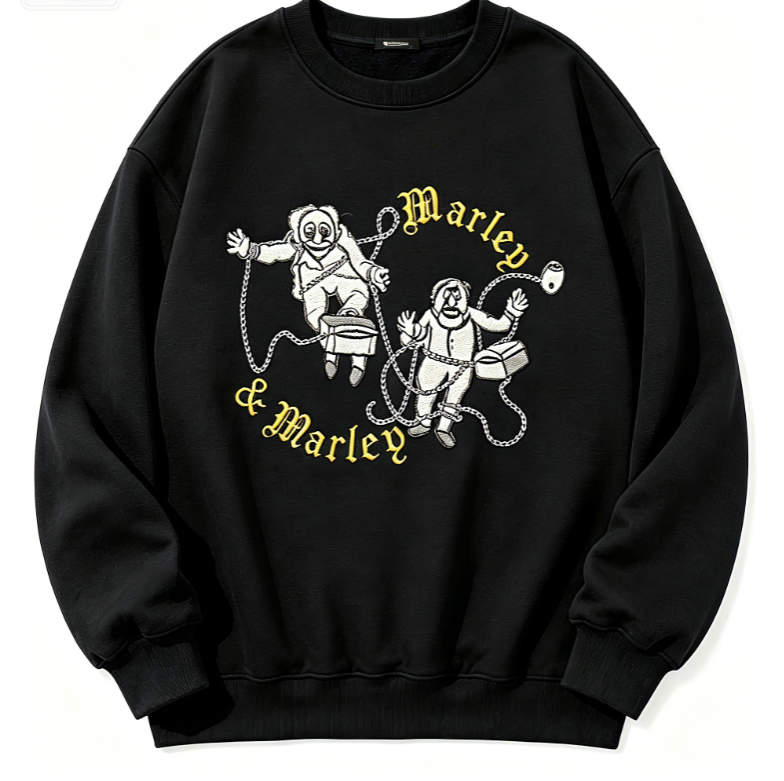 Marley & Marley Embroidered Crewneck Sweatshirt | Retro Ghosts Chain Design