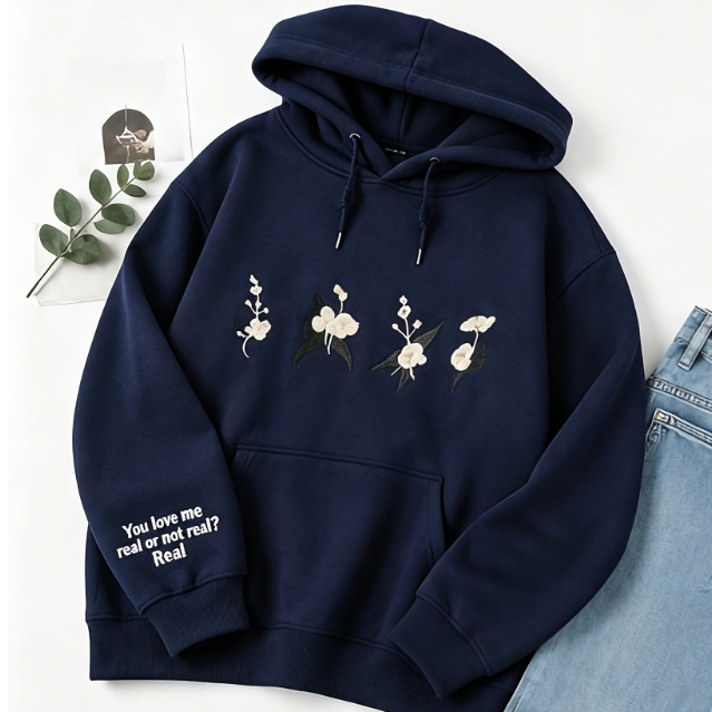Minimalist Floral Embroidery Hoodie