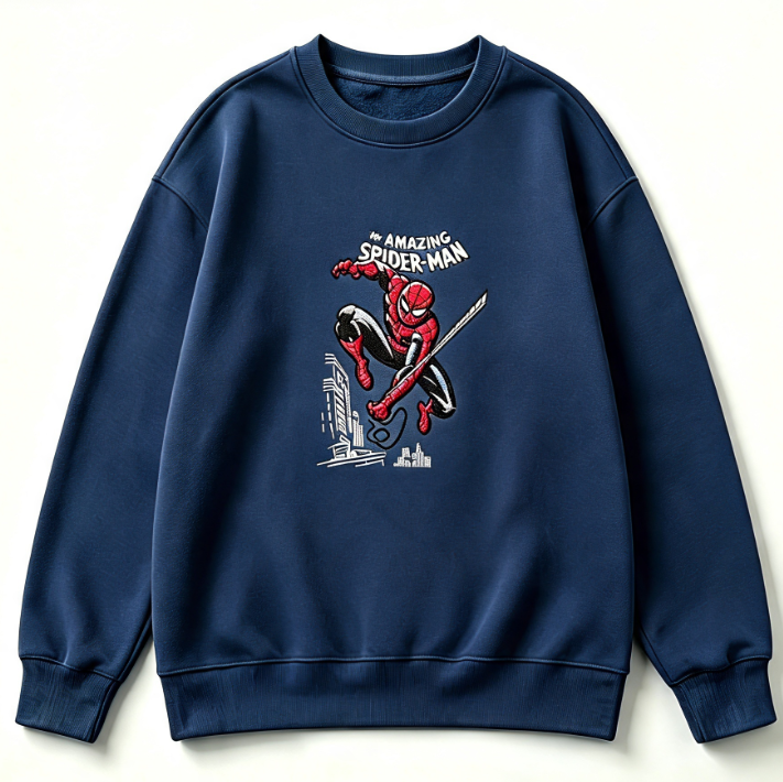 The Amazing Spider-Man Embroidered Sweatshirt – Vintage Comic Superhero Crewneck Pullover