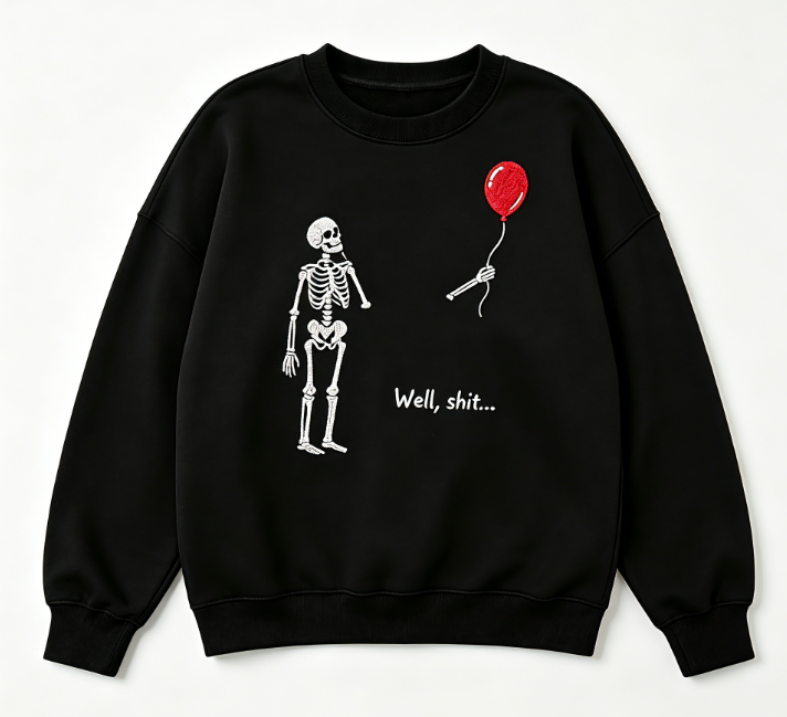Funny Skeleton Balloon Embroidered Crewneck Sweatshirt