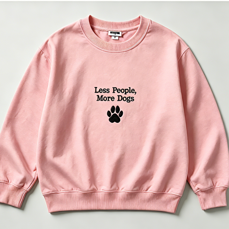 Less People More Dogs Embroidered Sweatshirt – Minimalist Dog Lover Crewneck Pullover
