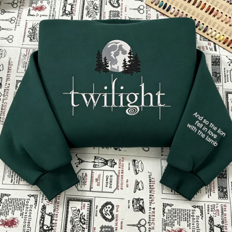 Twilight Embroidered Crewneck Sweatshirt | The Lion & The Lamb Quote | Moon & Forest Design
