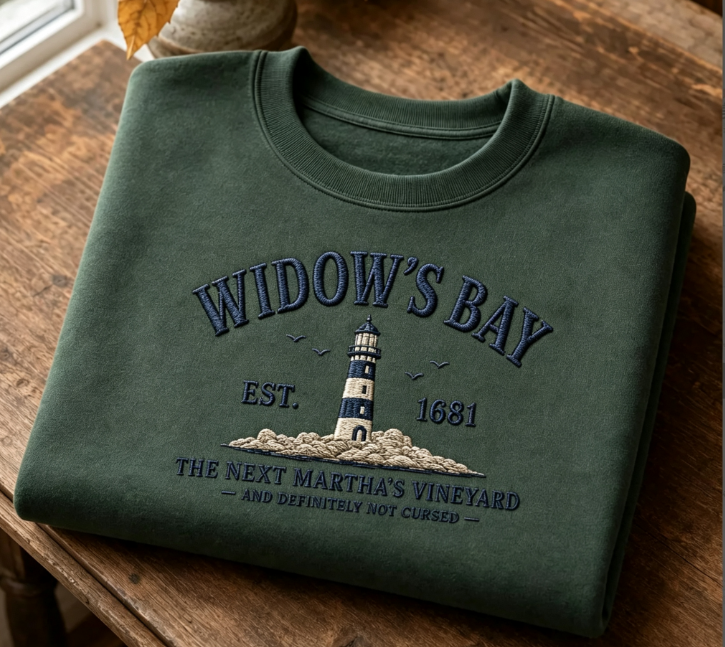 Widow’s Bay Lighthouse Graphic Sweatshirt – Cozy New England Coastal Pullover