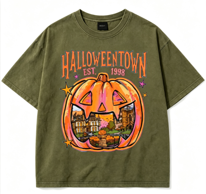 Halloween Town Vintage Washed Graphic T-Shirt – Retro Pumpkin Halloween Tee