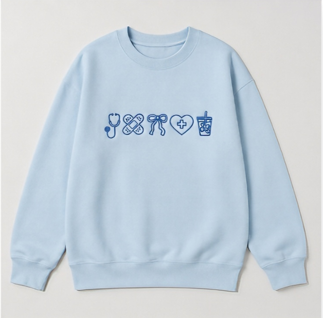 Nurse Life Embroidered Crewneck Sweatshirt