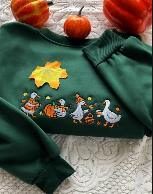 Embroidered Goose Sweatshirt: Cozy Fall Thanksgiving Sweatshirt