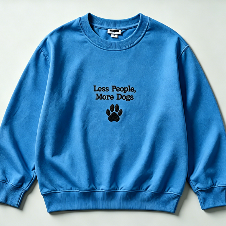 Less People More Dogs Embroidered Sweatshirt – Minimalist Dog Lover Crewneck Pullover