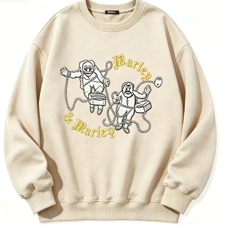 Marley & Marley Embroidered Crewneck Sweatshirt | Retro Ghosts Chain Design