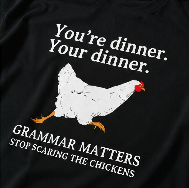 Funny Grammar Matters Chicken Graphic T-Shirt – You're Dinner. Your Dinner.