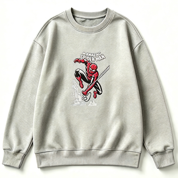 The Amazing Spider-Man Embroidered Sweatshirt – Vintage Comic Superhero Crewneck Pullover