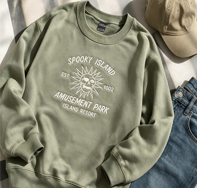 Spooky Island Amusement Park Vintage Graphic Sweatshirt