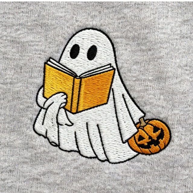 Cute Ghost Reading Book Embroidered Sweatshirt