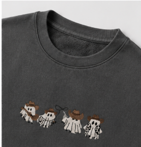 Cowboy Ghosts Oversized Vintage Washed Charcoal Crewneck Sweatshirt
