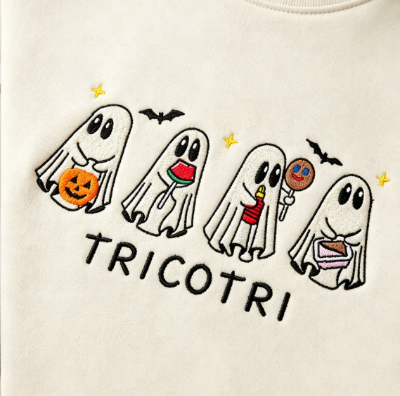 Ghost Treats Embroidered Halloween Sweatshirt – Cute Spooky Crewneck Pullover