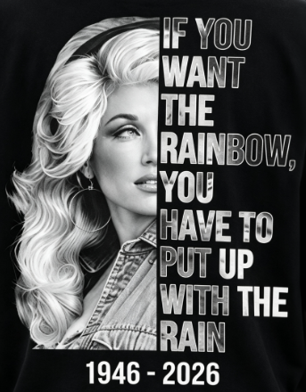 Dolly Tribute Graphic T-Shirt – “If You Want the Rainbow” Oversized Black Tee