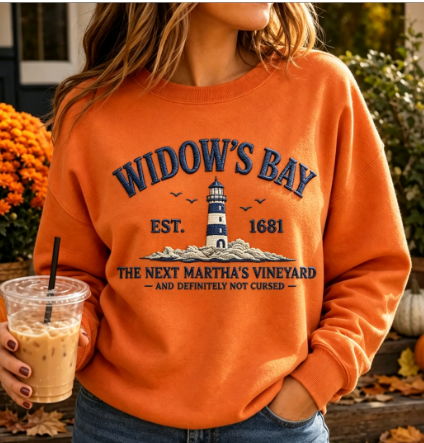Widow’s Bay Lighthouse Graphic Sweatshirt – Cozy New England Coastal Pullover