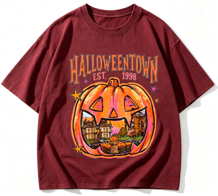 Halloween Town Vintage Washed Graphic T-Shirt – Retro Pumpkin Halloween Tee