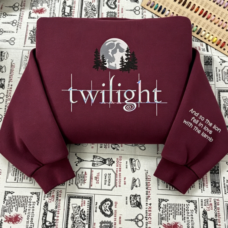 Twilight Embroidered Crewneck Sweatshirt | The Lion & The Lamb Quote | Moon & Forest Design