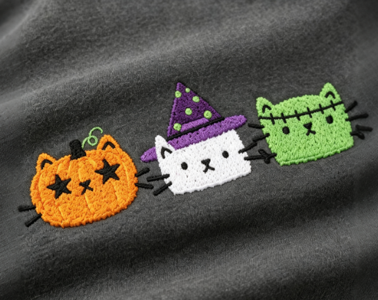 Halloween Cat Embroidered Crewneck Sweatshirt – Cozy Spooky Pullover