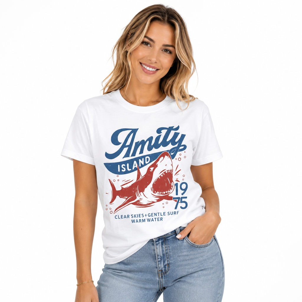 Jaws Amity Island 1975 Unisex Tee, Movie Inspired Gift, Cotton T-Shirt for Film Buffs