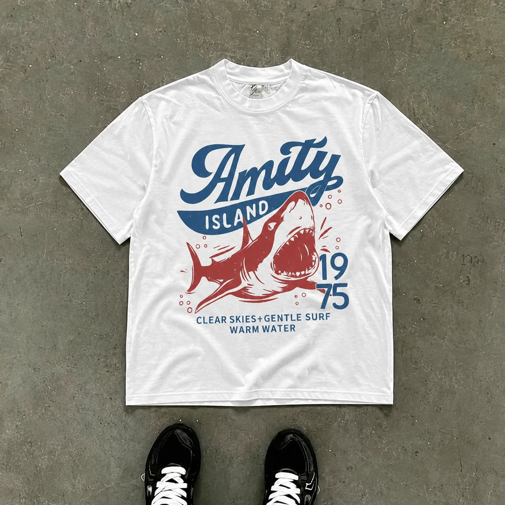Jaws Amity Island 1975 Unisex Tee, Movie Inspired Gift, Cotton T-Shirt for Film Buffs