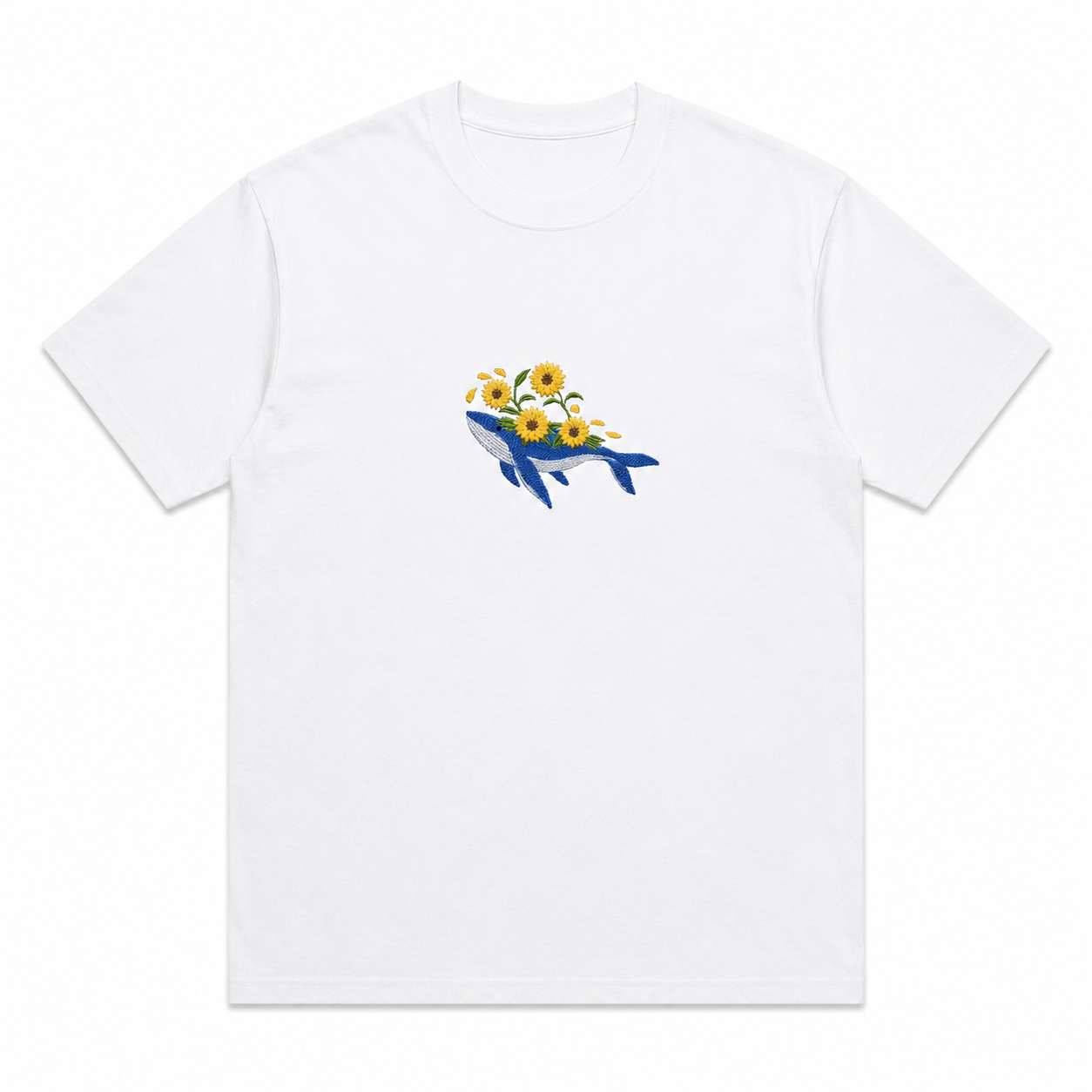 Embroidered Whale & Sunflower T-Shirt – Minimalist Nature Graphic Tee/Sweatshirt/Hoodie