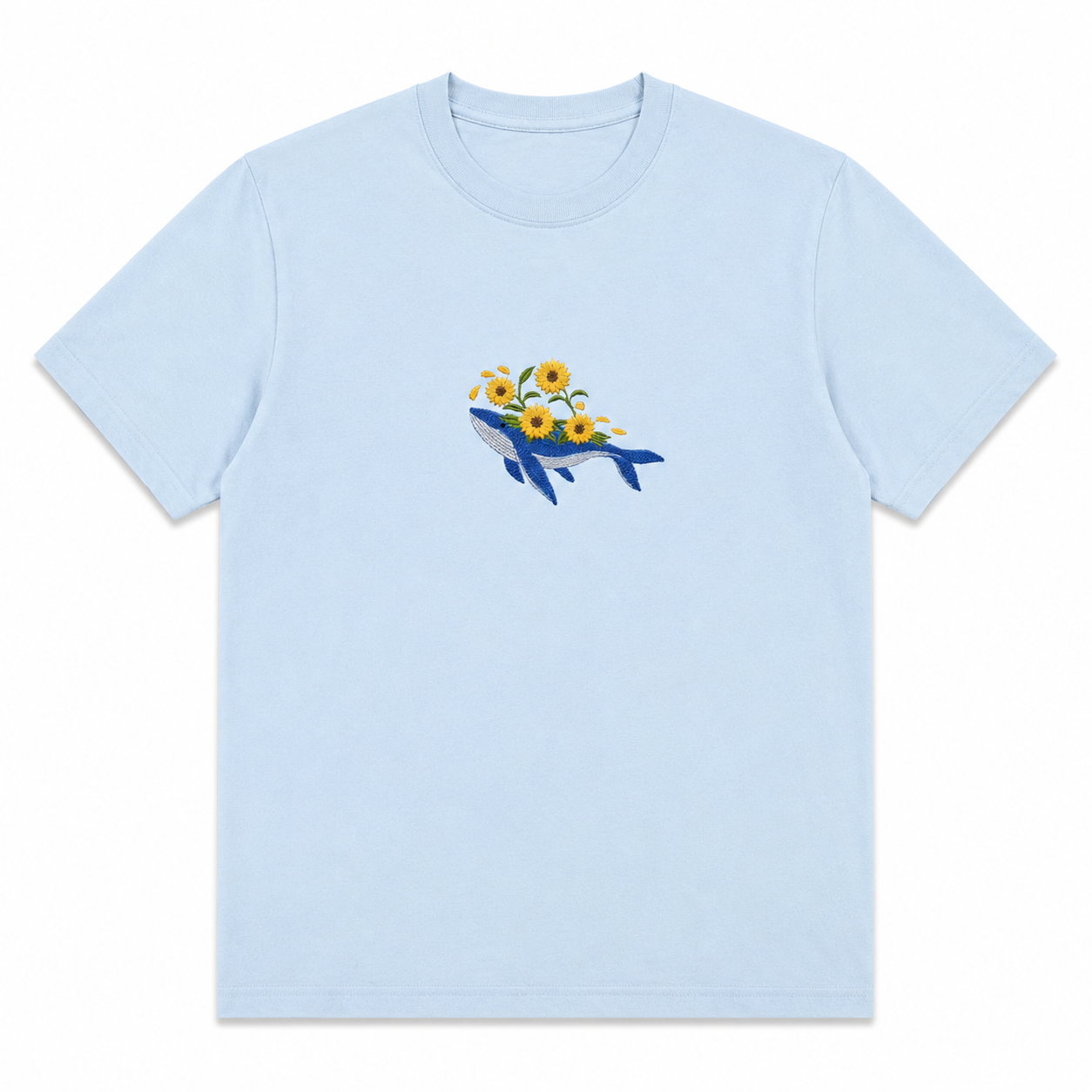 Embroidered Whale & Sunflower T-Shirt – Minimalist Nature Graphic Tee/Sweatshirt/Hoodie