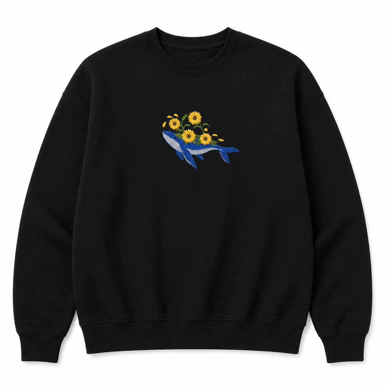 Embroidered Whale & Sunflower T-Shirt – Minimalist Nature Graphic Tee/Sweatshirt/Hoodie
