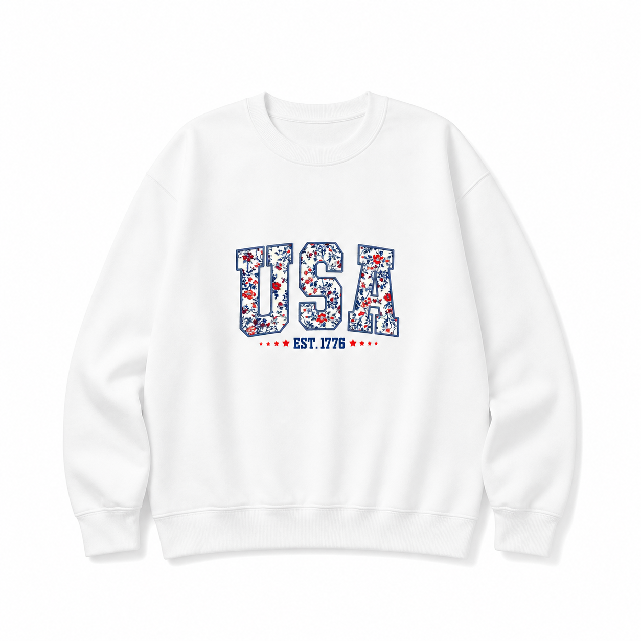 Comfort Colors Floral USA Embroidery Shirt,4th Of July Retro America Shirt/Sweatshirt/Hoodie