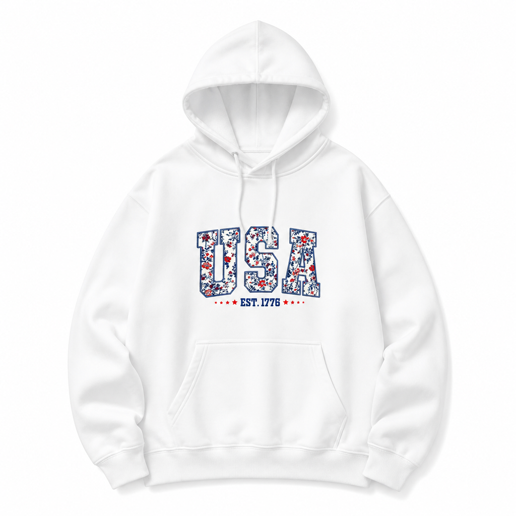Comfort Colors Floral USA Embroidery Shirt,4th Of July Retro America Shirt/Sweatshirt/Hoodie