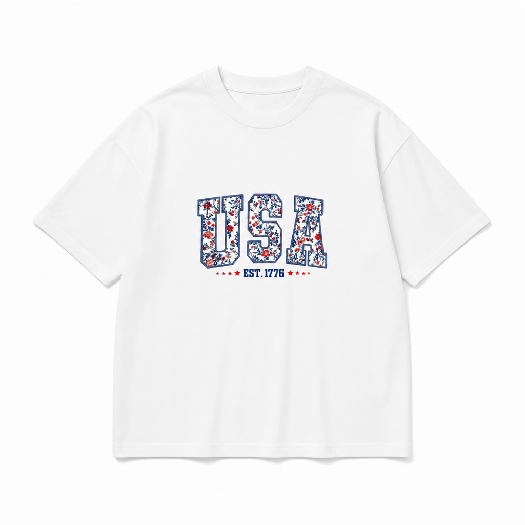 Comfort Colors Floral USA Embroidery Shirt,4th Of July Retro America Shirt/Sweatshirt/Hoodie