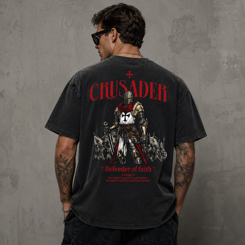 Distressed Crusader Defender of Faith Vintage Washed Tee