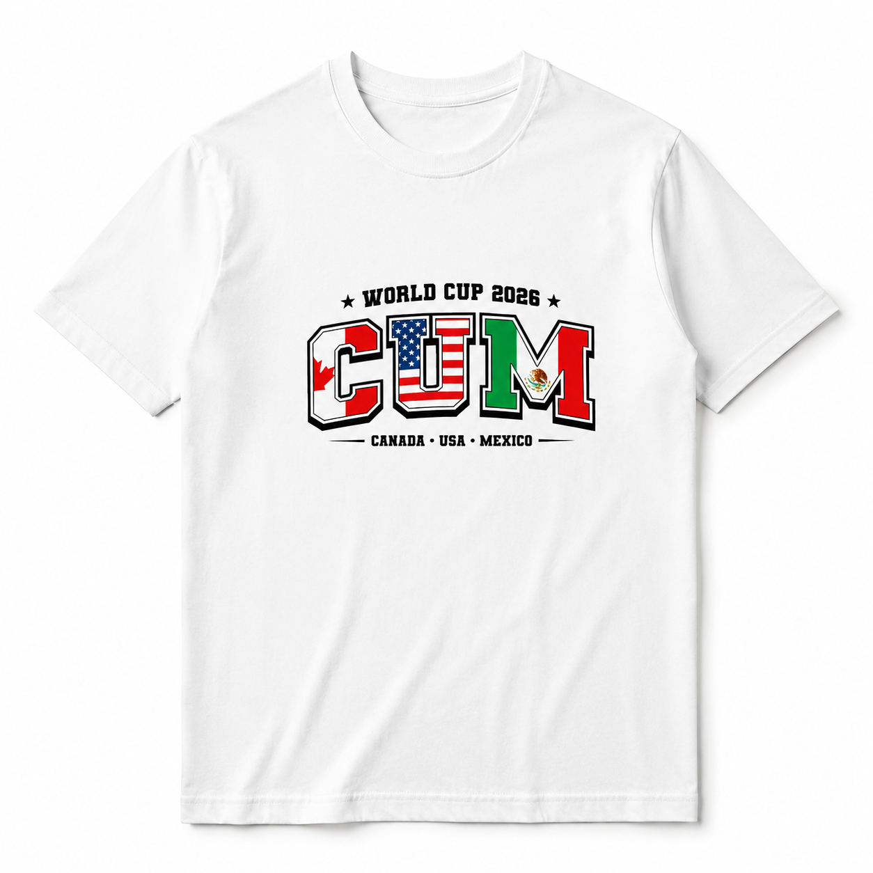 World Cup 2026 CUM Graphic T-Shirt | USA Canada Mexico Flag Varsity Style Tee