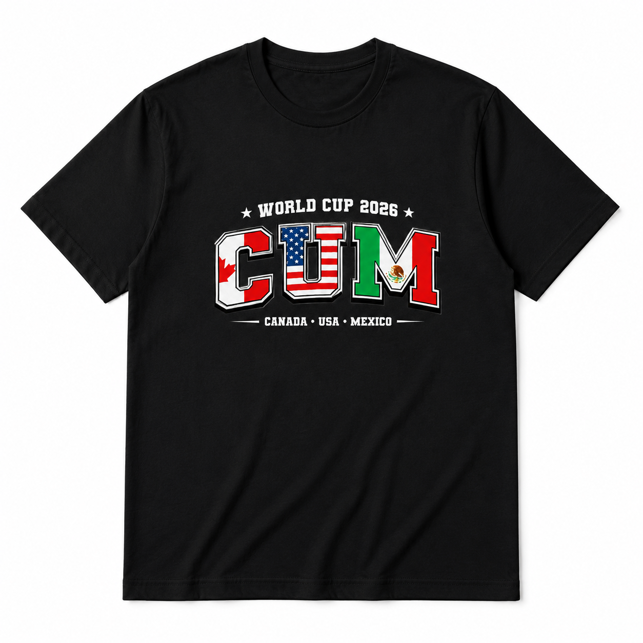 World Cup 2026 CUM Graphic T-Shirt | USA Canada Mexico Flag Varsity Style Tee