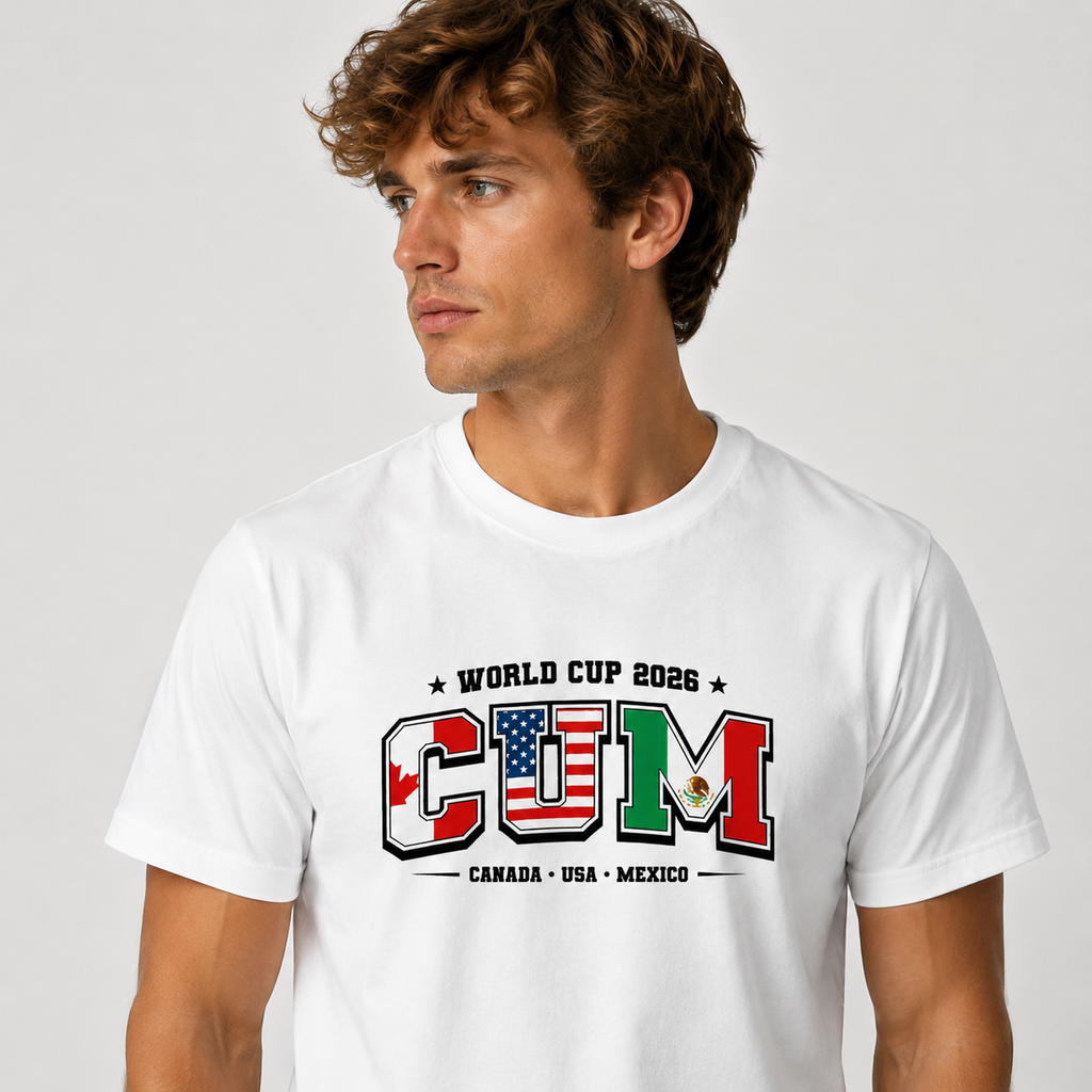 World Cup 2026 CUM Graphic T-Shirt | USA Canada Mexico Flag Varsity Style Tee