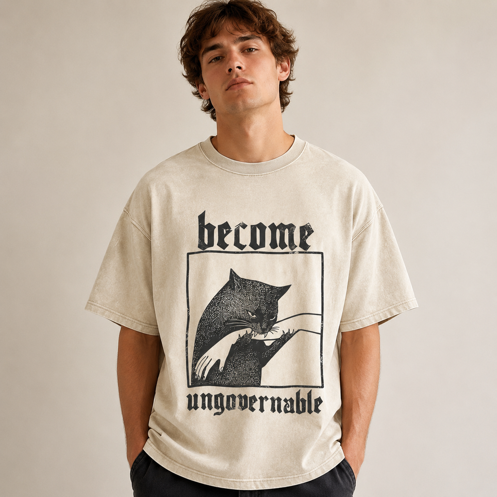 Become Ungovernable Funny Graphic Cat Biting Hand T-shirt