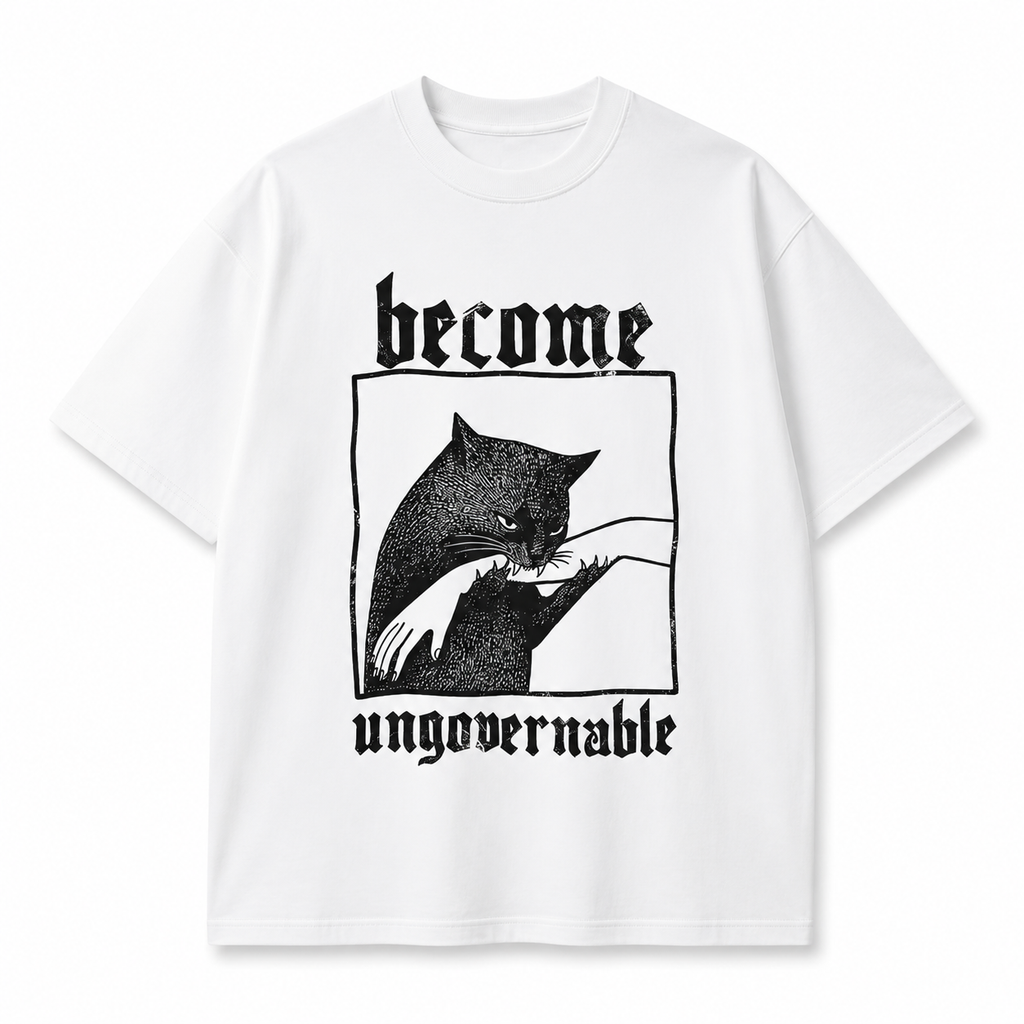 Become Ungovernable Funny Graphic Cat Biting Hand T-shirt