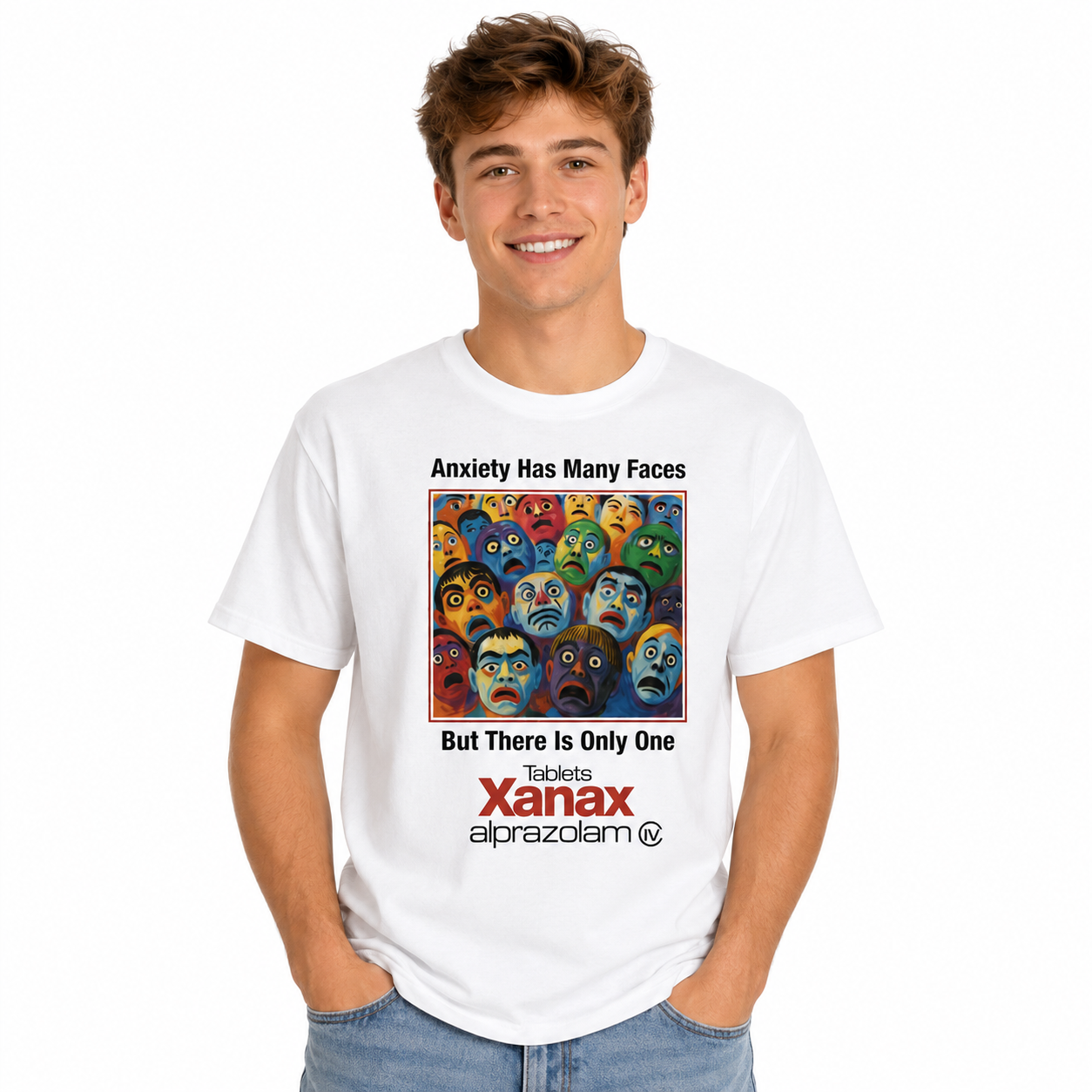 Vintage Style Style Xanax "Anxiety Has Many Faces" Seamless Graphic Tee