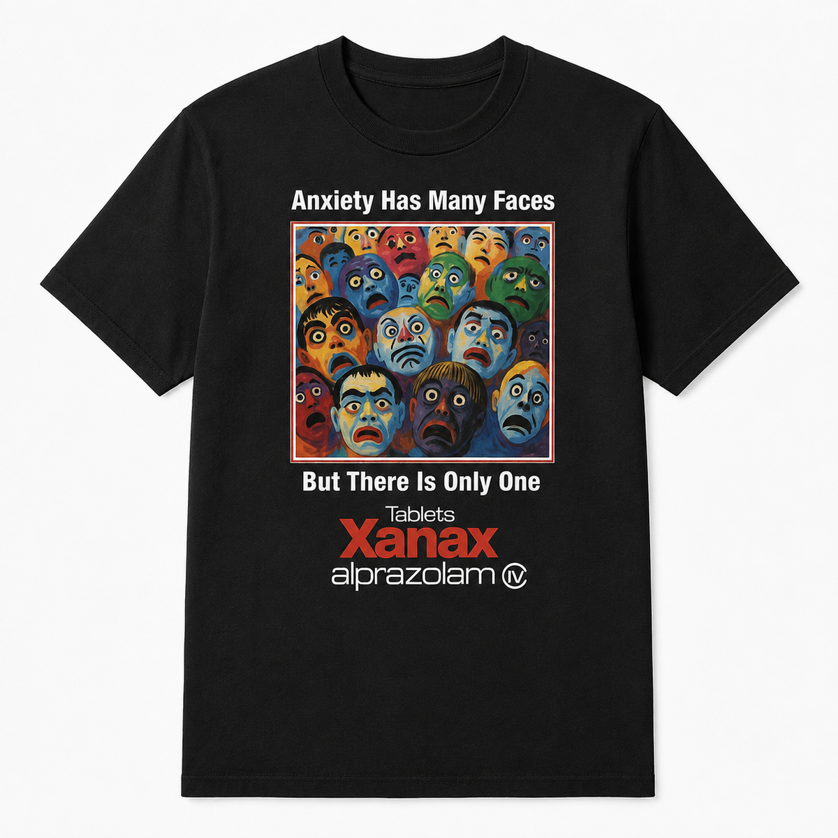 Vintage Style Style Xanax "Anxiety Has Many Faces" Seamless Graphic Tee