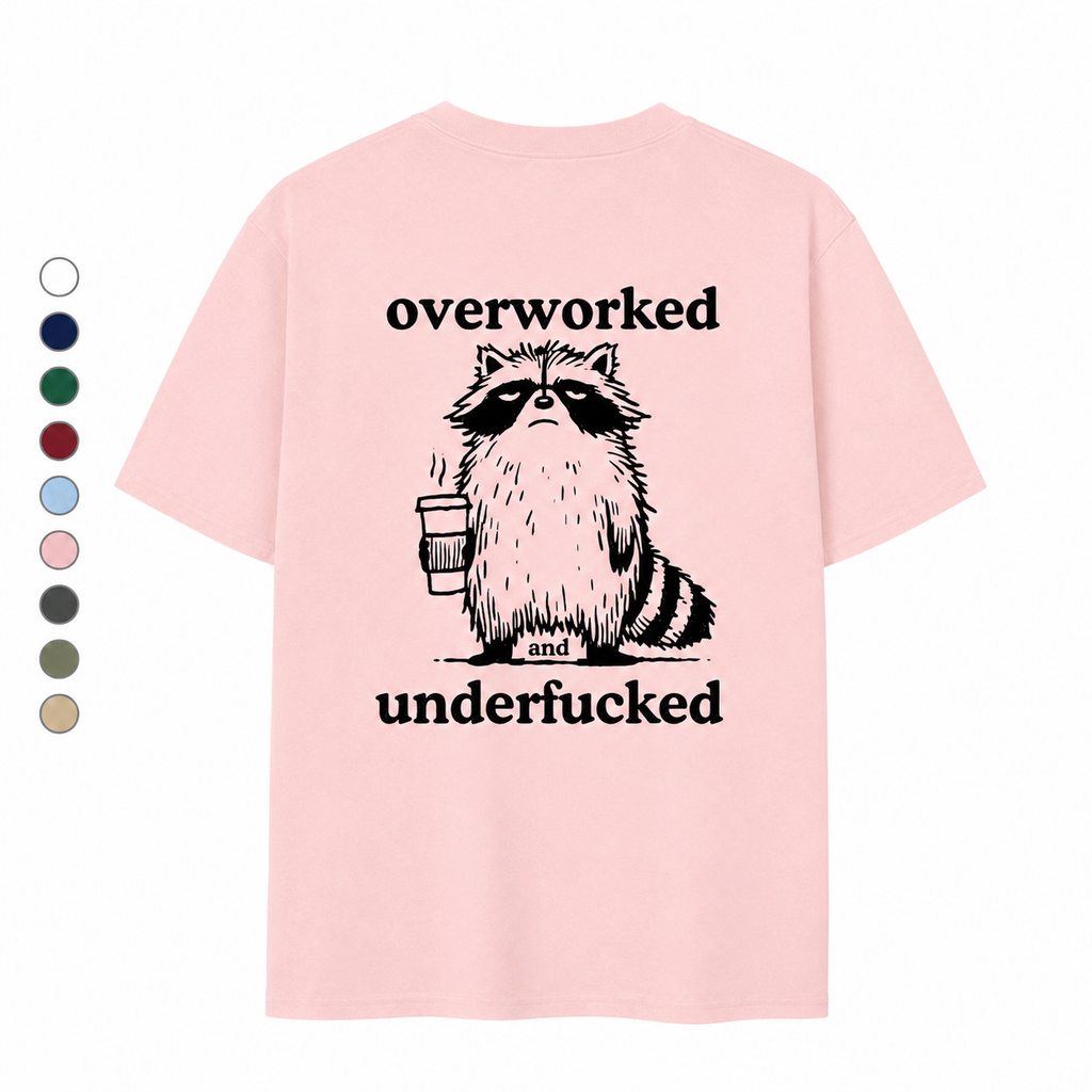 Funny Overworked Raccoon Graphic T-Shirt | Unisex Coffee Lover Humor Tee