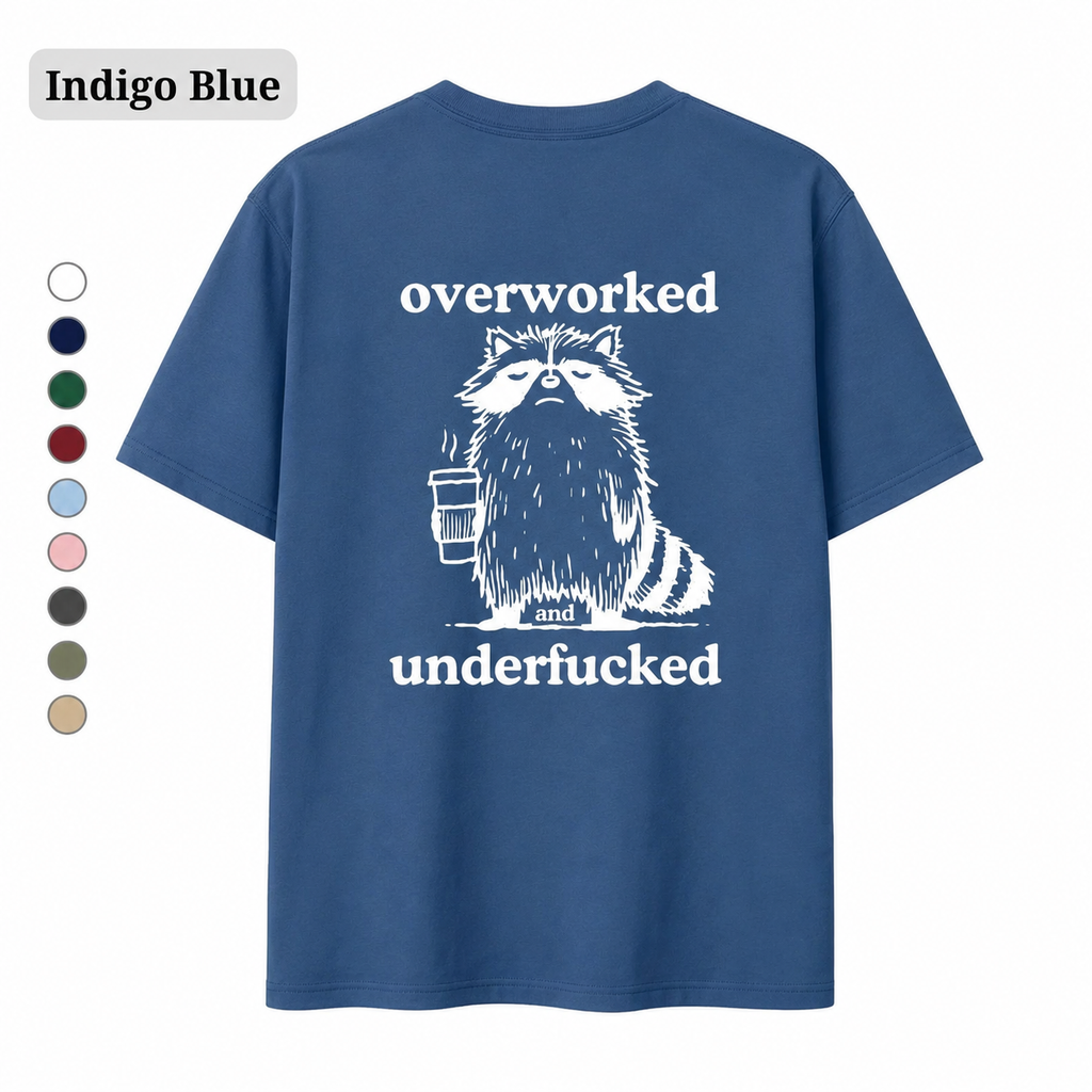 Funny Overworked Raccoon Graphic T-Shirt | Unisex Coffee Lover Humor Tee