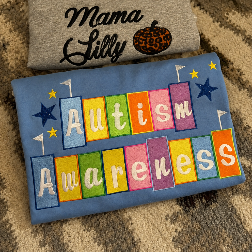 Autism Awareness custom colorful embroidered crewneck