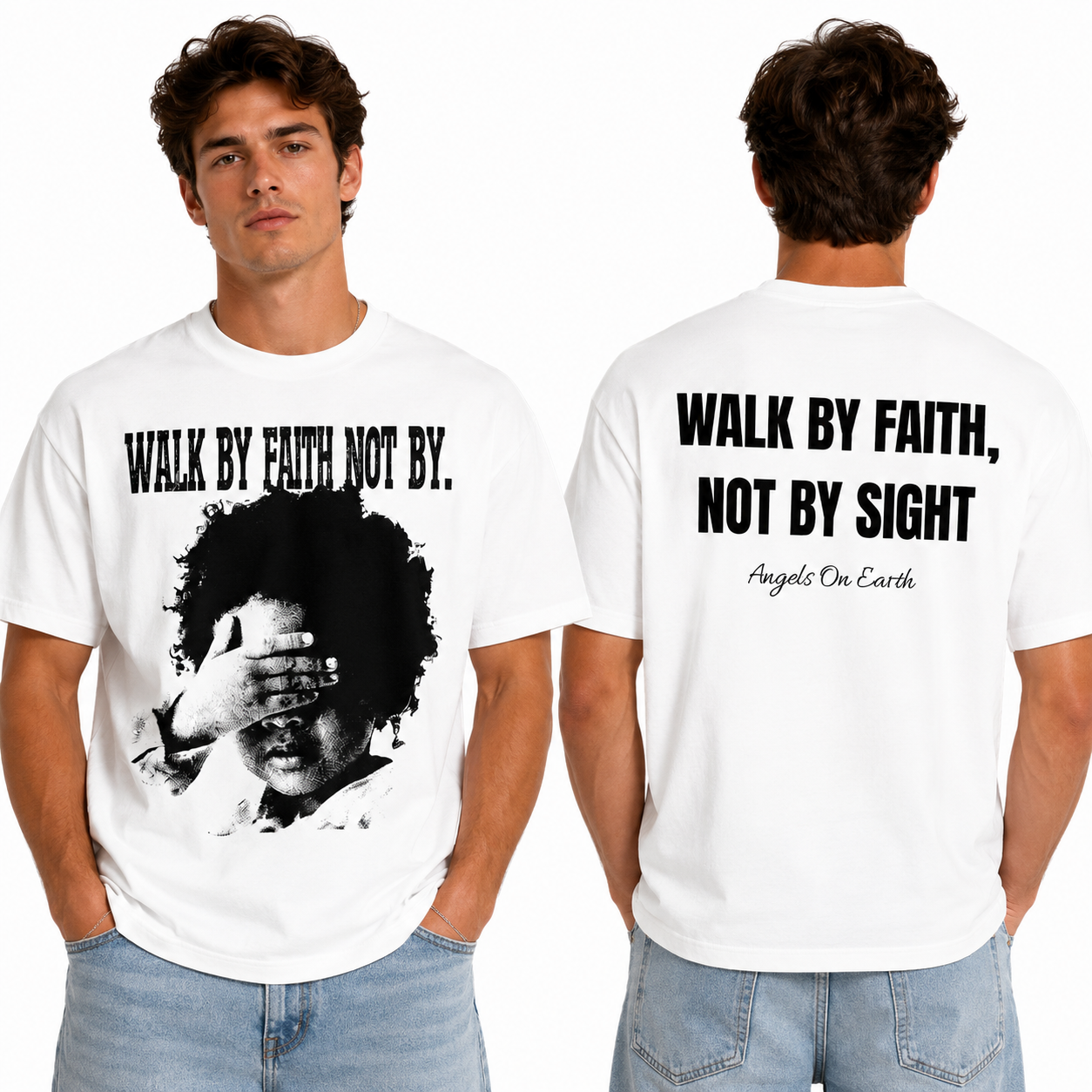 Streetwear Graphic Tee with Bible Verse & Child Portrait Print