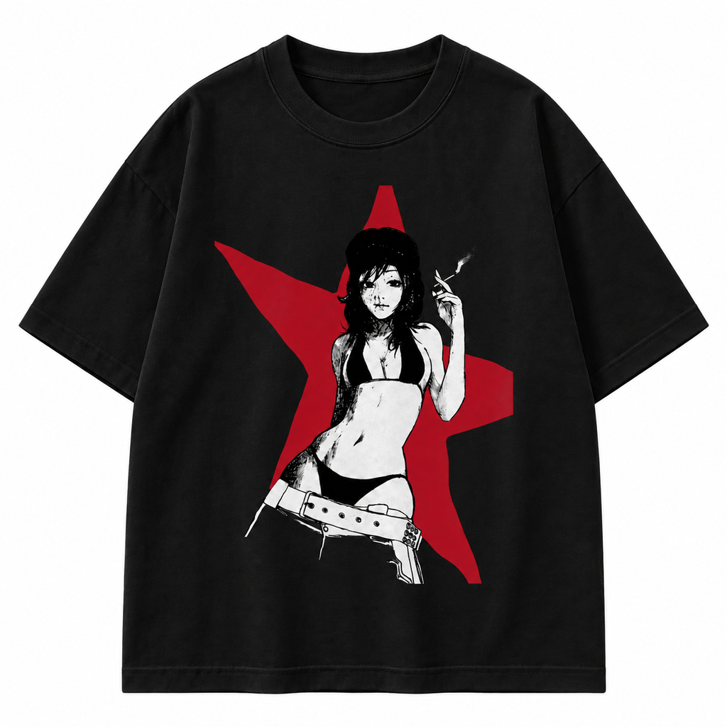 Cyberpunk Red Star Vintage Tee, Anime Girl T-Shirt