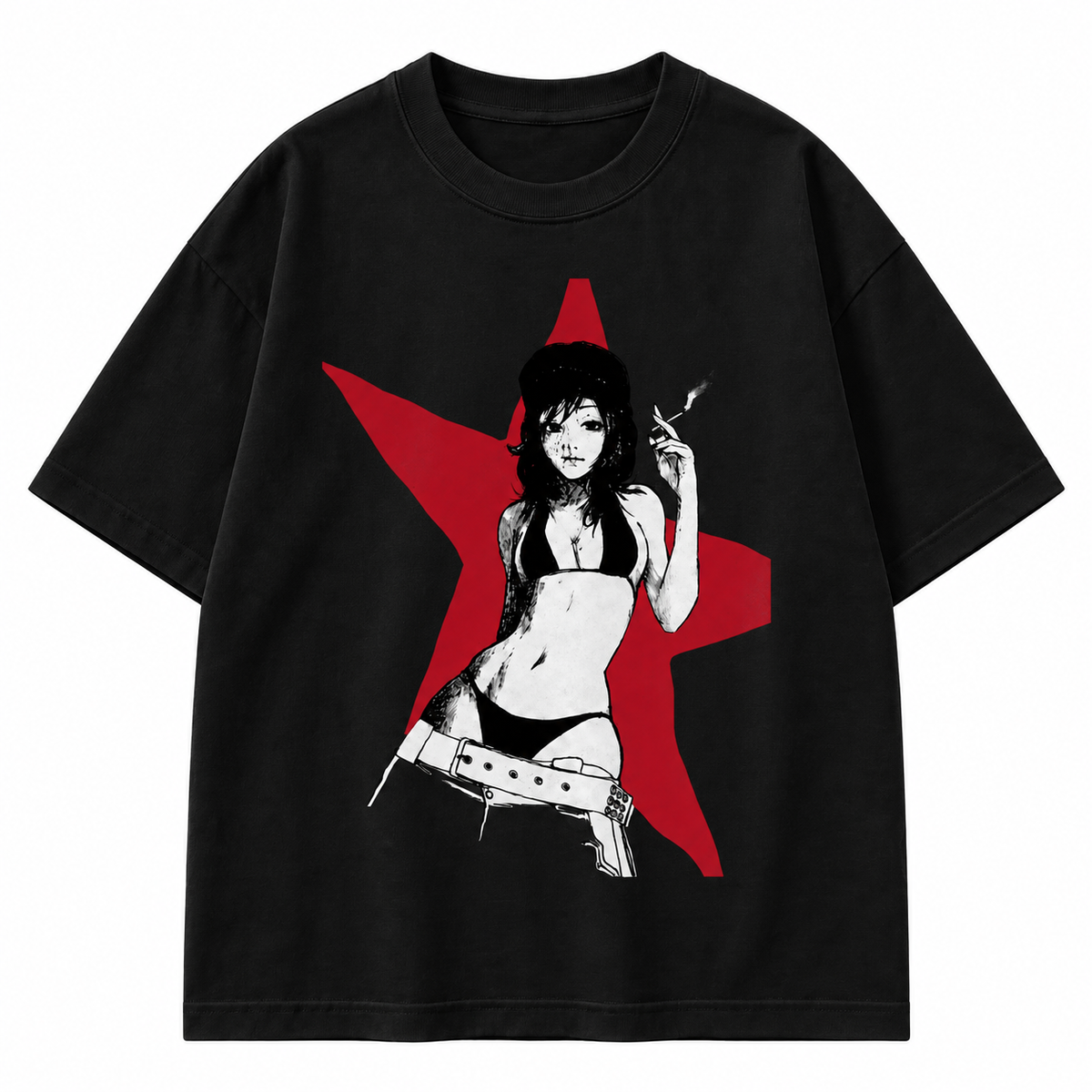 Cyberpunk Red Star Vintage Tee, Anime Girl T-Shirt