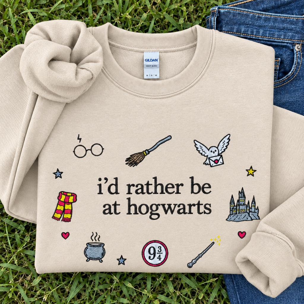 I’d rather be in Hogwarts embroidery sweatshirt