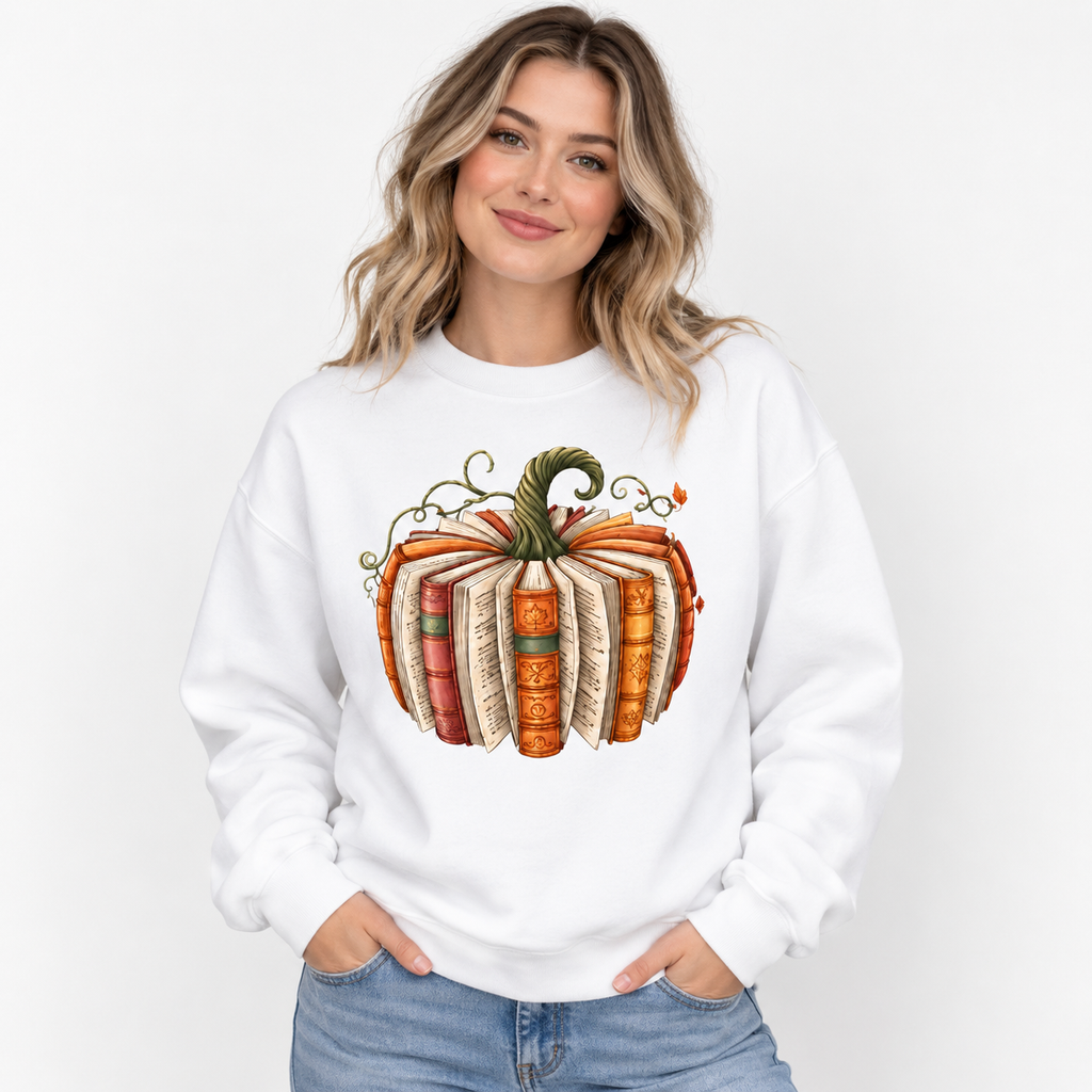 Fall Book Pumpkin Sweatshirt or T-Shirt, Halloween Book Lover Graphic