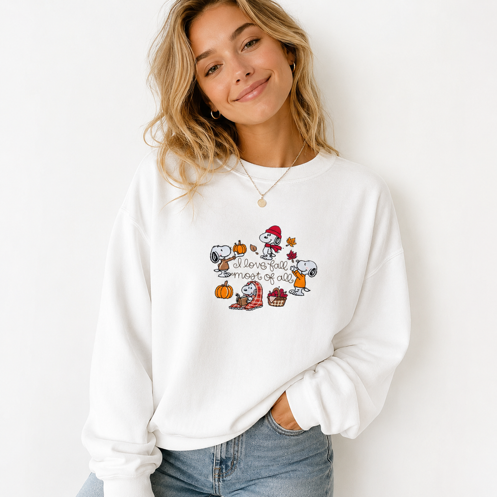 Embroidered Cute Dog Sweatshirt, Fall Dog Crewneck Sweatshirt